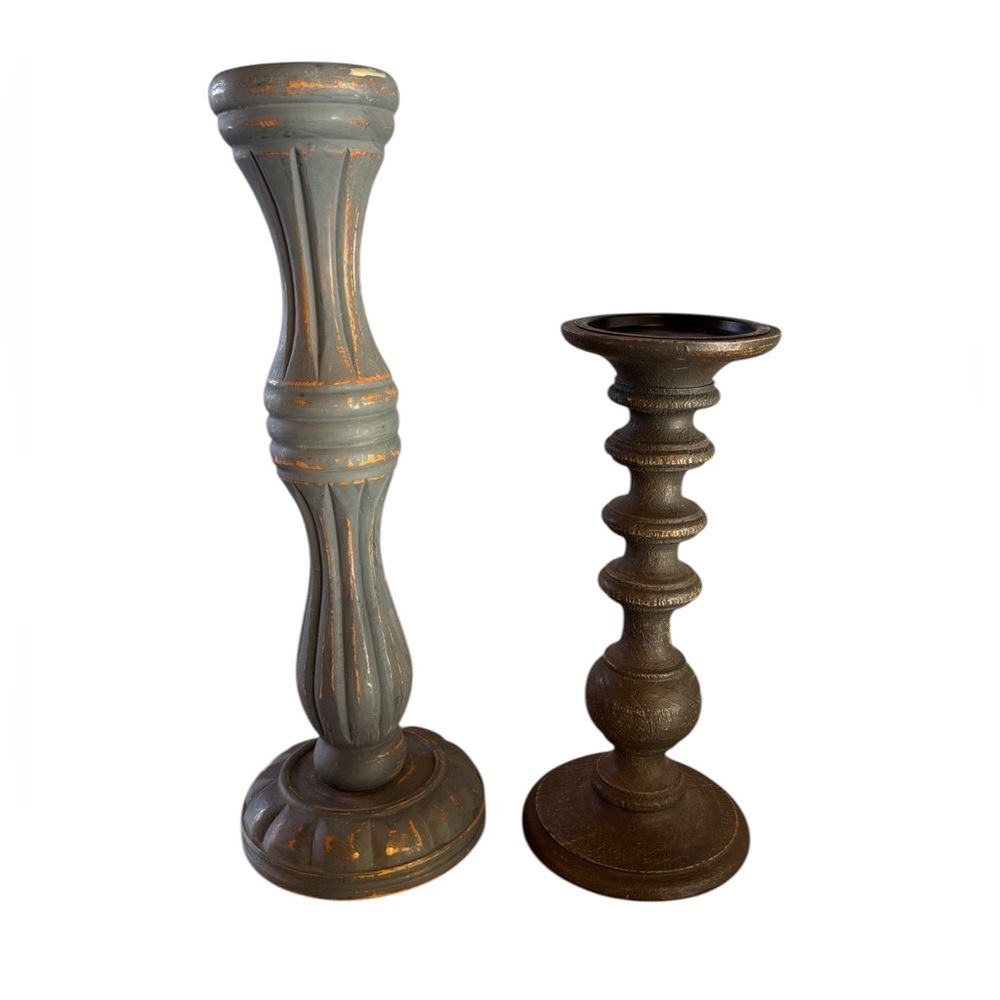 Decorative Blue Gray and Dark Grey Candle Holders Set - Home Accents